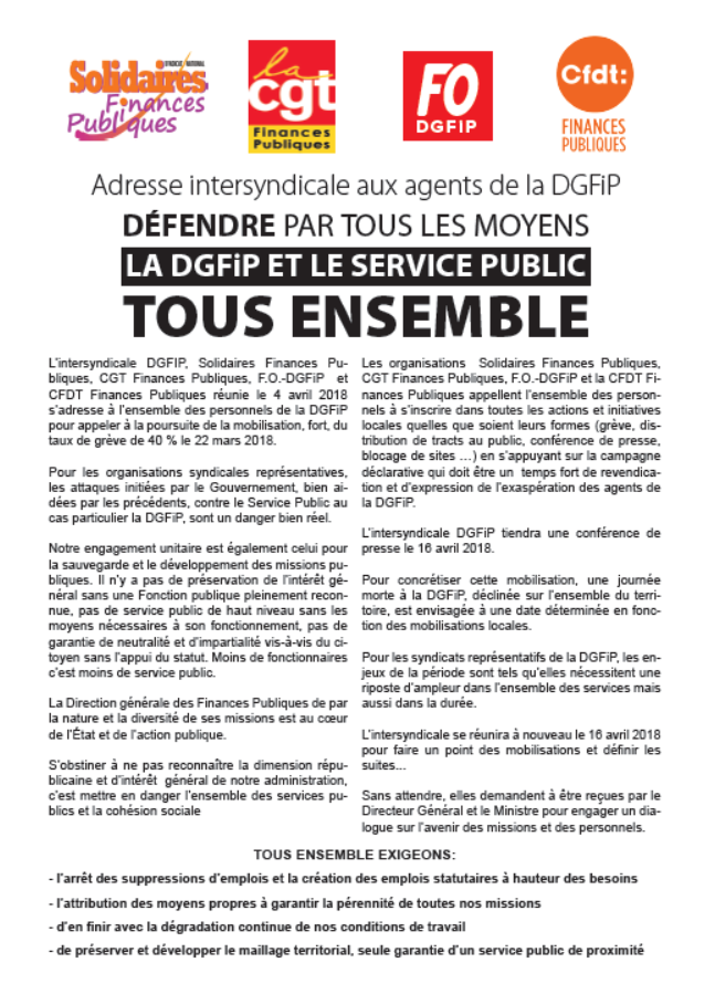 Lire la suite à propos de l’article Appel de l’Intersyndicale de la DGFiP à Défendre par tous les moyens  les missions et le service public