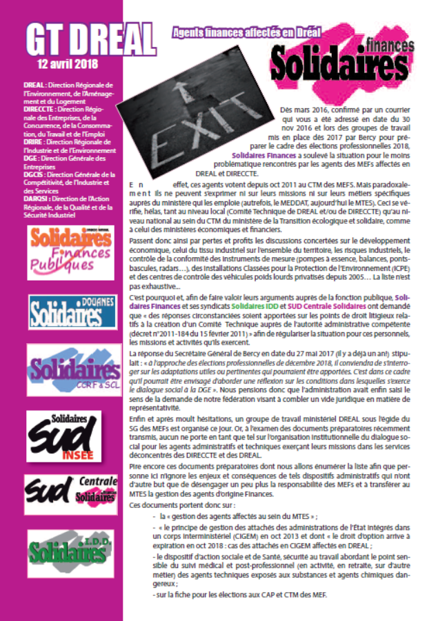 Lire la suite à propos de l’article Bercy lâche-t-il ses agents Finances affectés en DREAL.