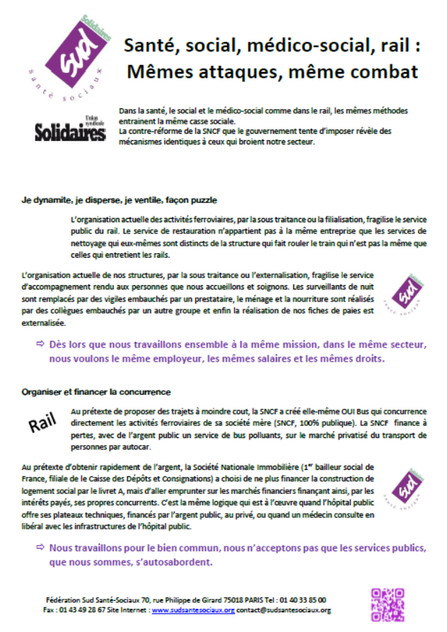 Lire la suite à propos de l’article Santé, social, médico-social, rail : Mêmes attaques, même combat.