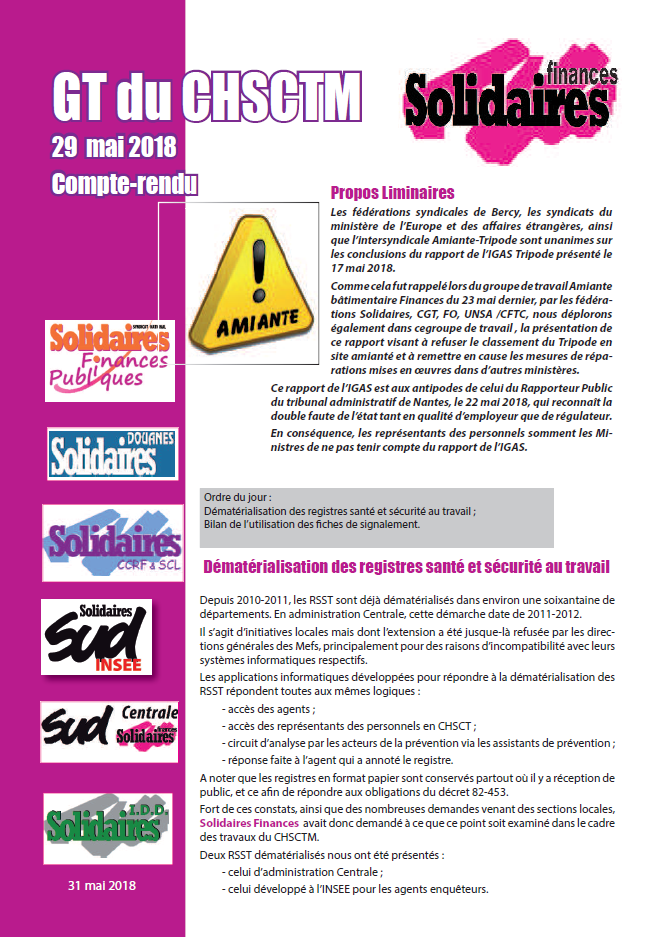 Lire la suite à propos de l’article Compte rendu du GT du CHSCTM du 29 mai