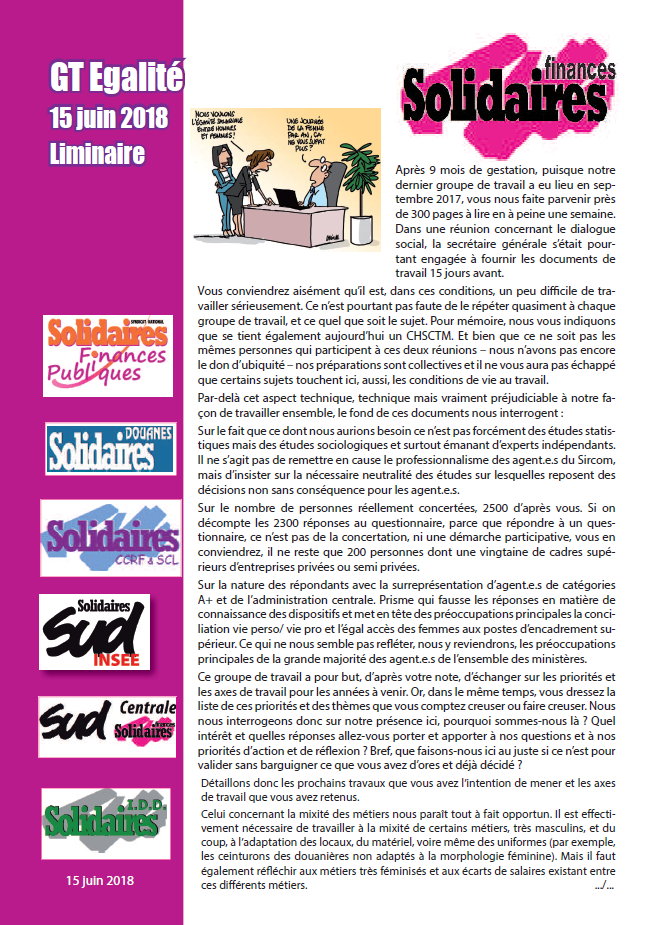 Lire la suite à propos de l’article 15 juin 2018 – GT Égalité professionnelle
