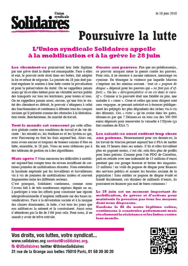 Lire la suite à propos de l’article Poursuivre la lutte