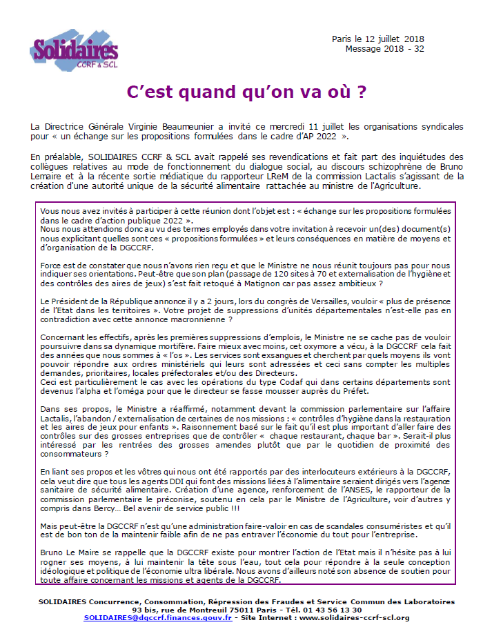 Lire la suite à propos de l’article Et pendant ce temps la directrice de la DGCCRF recevait enfin les organisations syndicales.