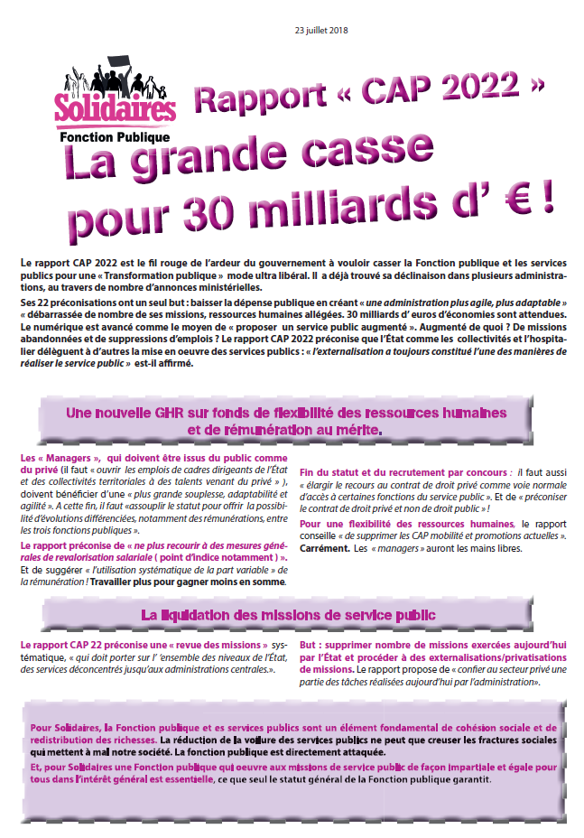 Lire la suite à propos de l’article Rapport CAP 22  La grande casse de la fonction publique pour 30 milliards d’€ !