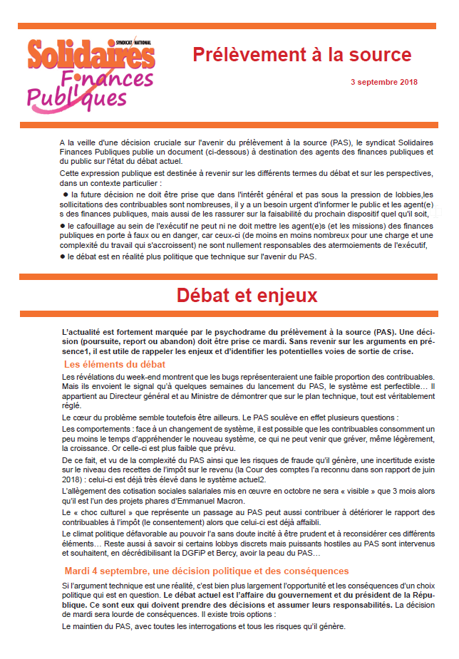 Lire la suite à propos de l’article Prélèvement à la source