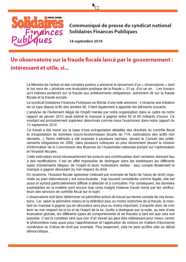 Lire la suite à propos de l’article Observatoire sur la fraude fiscale