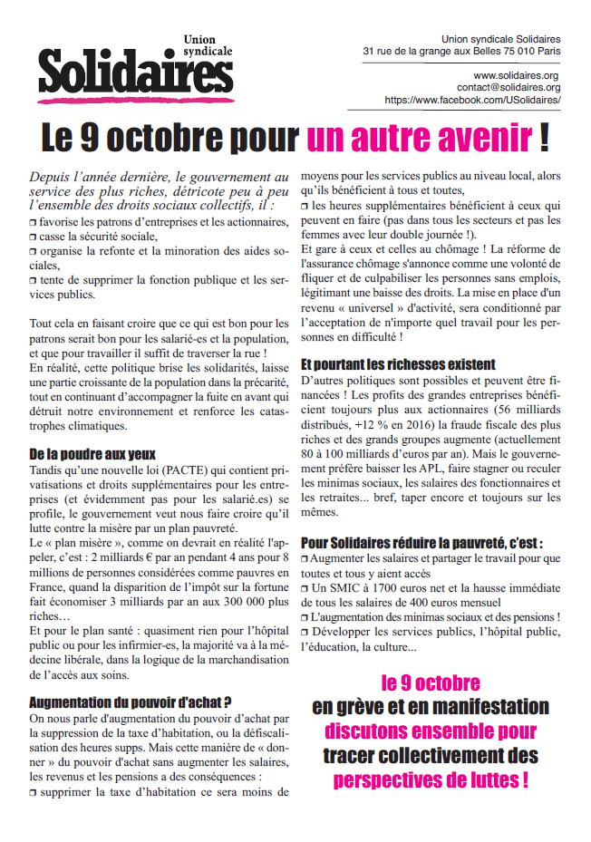 Lire la suite à propos de l’article Le 9 octobre pour un autre avenir !