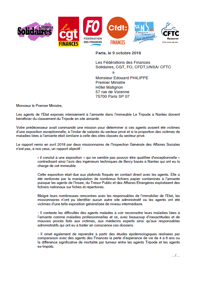 Lire la suite à propos de l’article Tripode – Les Fédérations des Finances écrivent au 1er ministre.