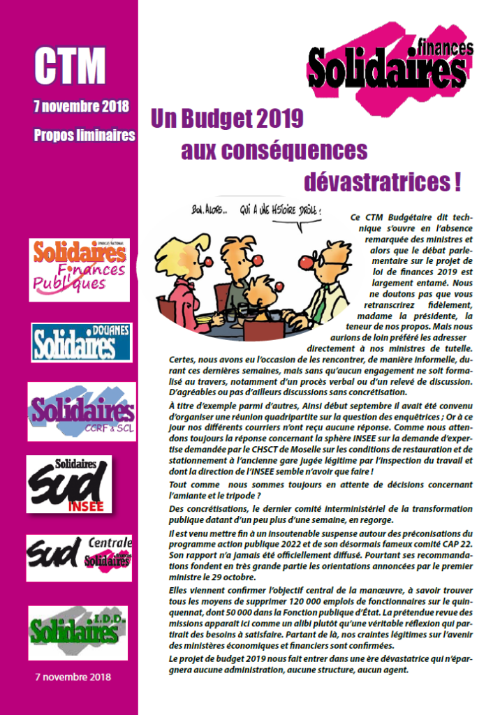 CTM 7 novembre : Un budget aux effets dévastateurs  !