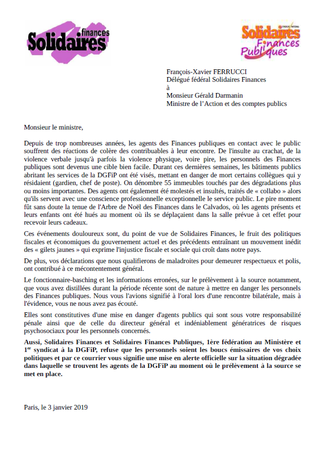 Lire la suite à propos de l’article Situation de danger grave et imminent – Solidaires alerte le ministre