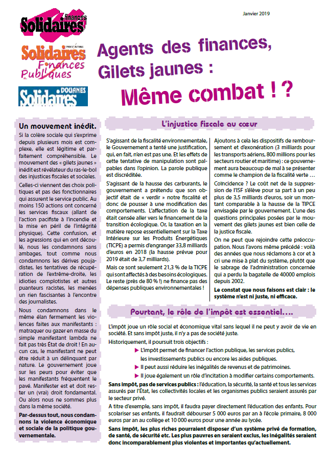 Lire la suite à propos de l’article Agents des finances, Gilets jaunes :Même combat ! ?