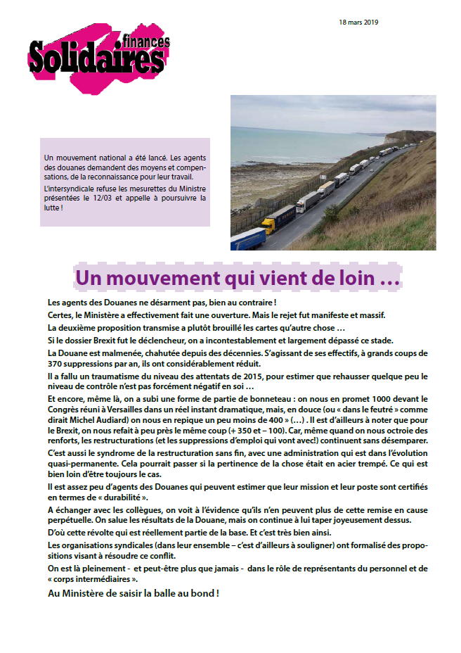 Lire la suite à propos de l’article DOUANES – un mouvement qui s’amplifie et qui vient de loin !