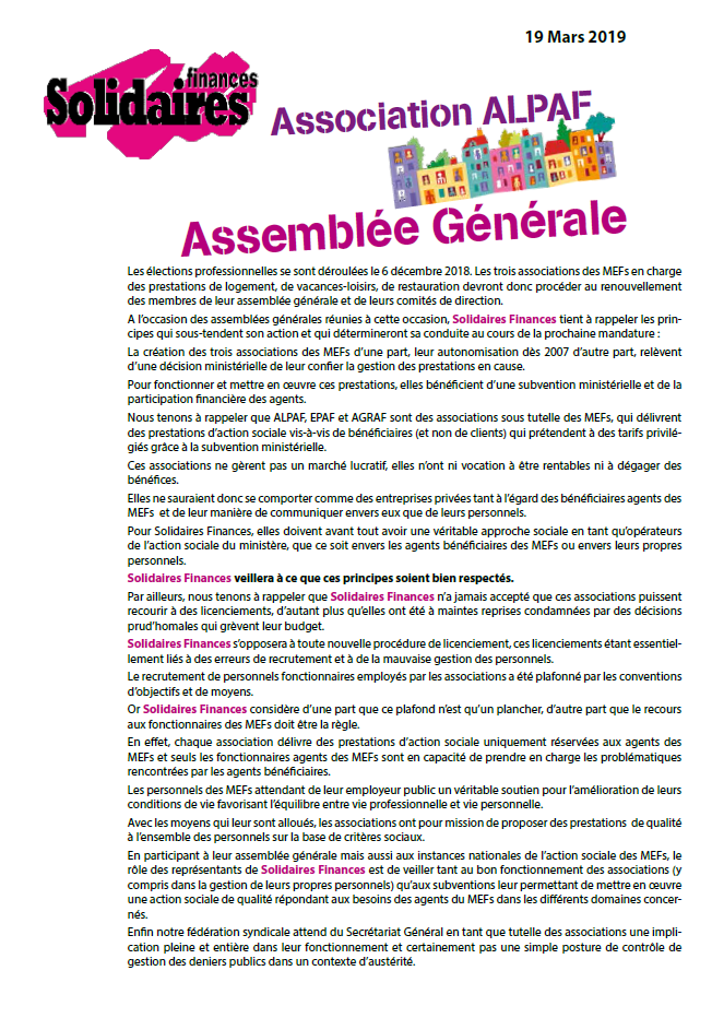 Lire la suite à propos de l’article AG de l’ALPAF : Notre déclaration liminaire