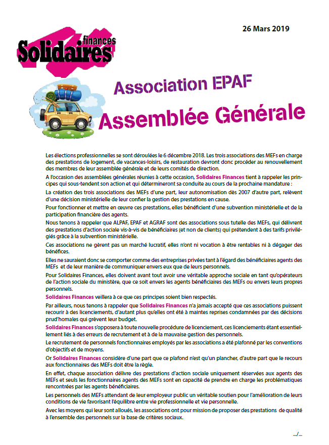 Lire la suite à propos de l’article EPAF – Notre liminaire à l’Assemblée Générale