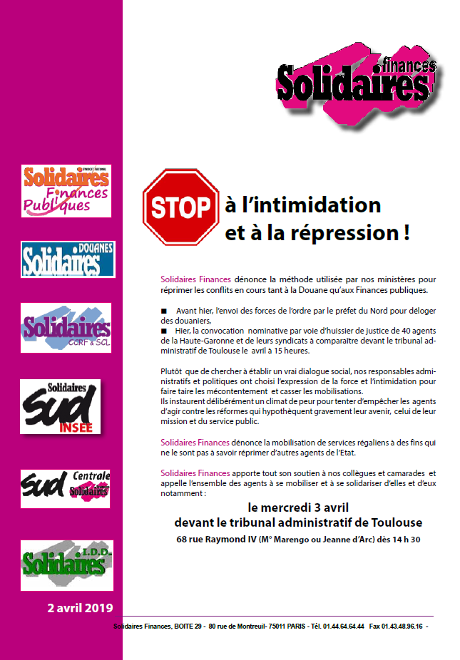 Lire la suite à propos de l’article Stop à l’intimidation et à la répression