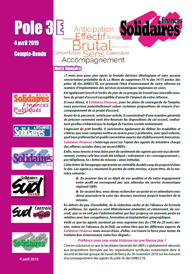 Lire la suite à propos de l’article Pôle 3E :  Une réforme d’une brutalité humaine sans précédent !