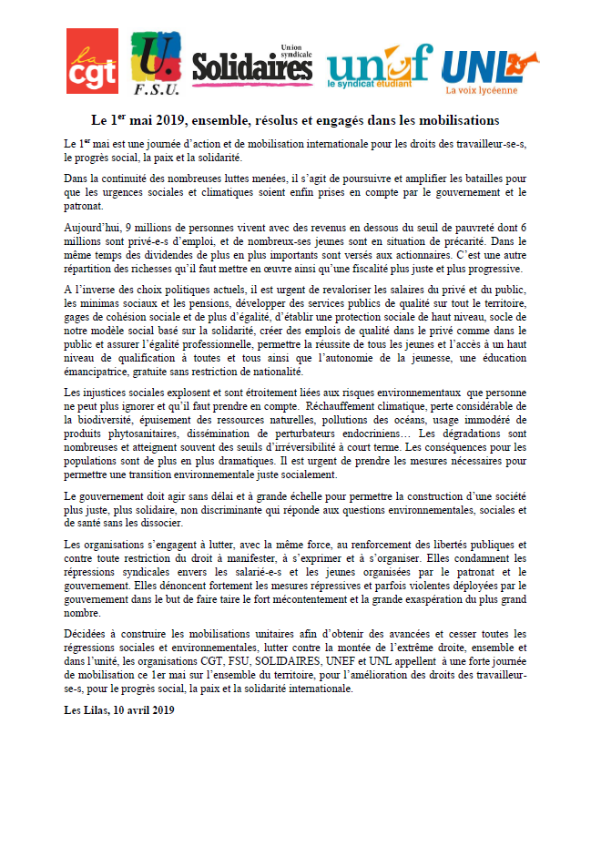 Lire la suite à propos de l’article Un 1er mai dans une année de lutte !