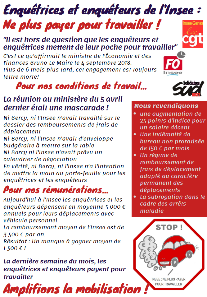 Lire la suite à propos de l’article Enquêtrices et enquêteurs de l’INSEE : ne plus payer pour travailler !