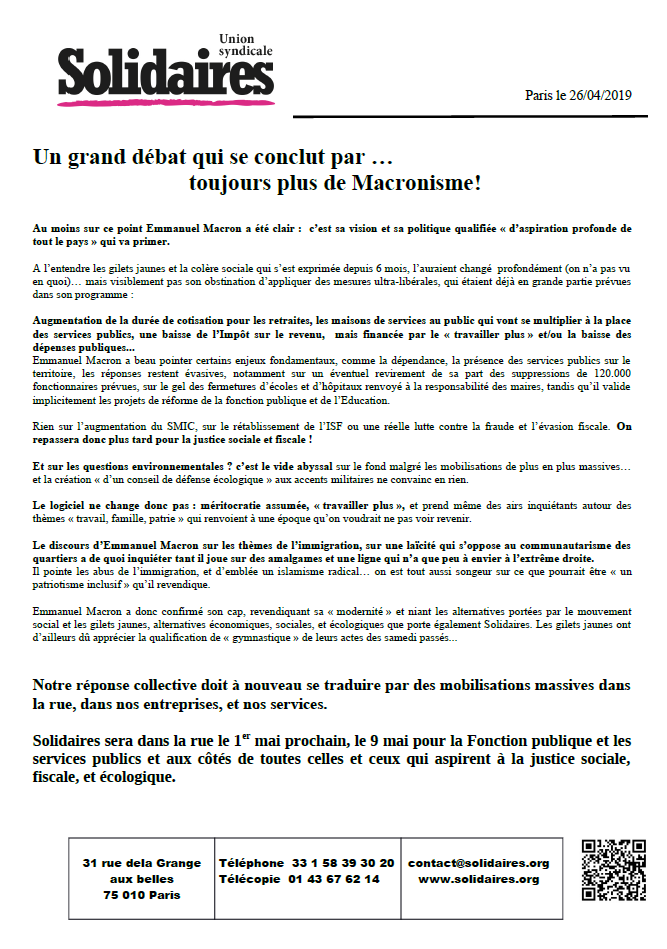 Lire la suite à propos de l’article Un grand débat qui se conclut par … toujours plus de Macronisme !