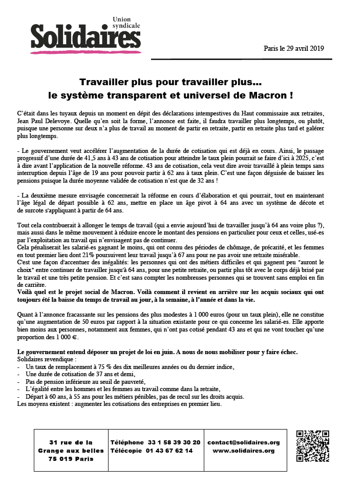 Lire la suite à propos de l’article Travailler plus pour travailler plus… le système transparent et universel de Macron !