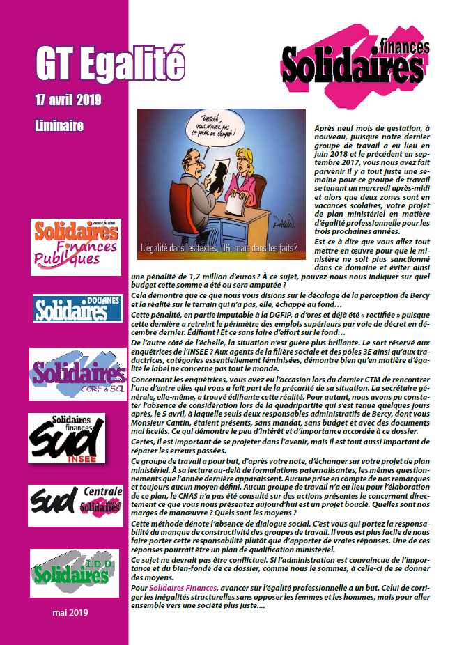 Lire la suite à propos de l’article 17 avril 2019 – GT Égalité professionnelle