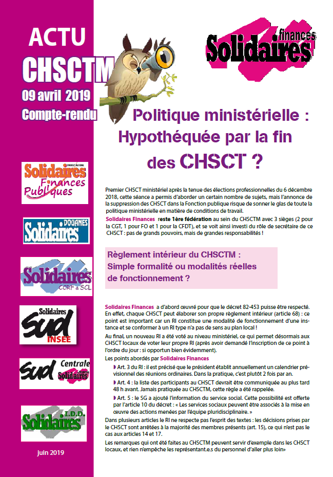 Lire la suite à propos de l’article CHSCTM du 9 avril : Compte rendu