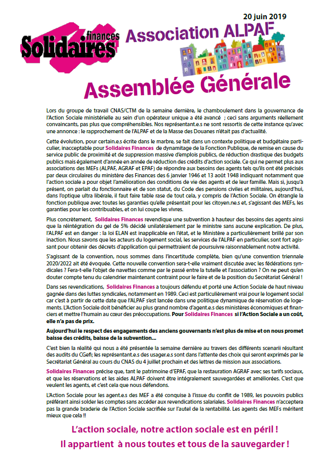 Lire la suite à propos de l’article AG de l’ALPAF du 20 juin 2019