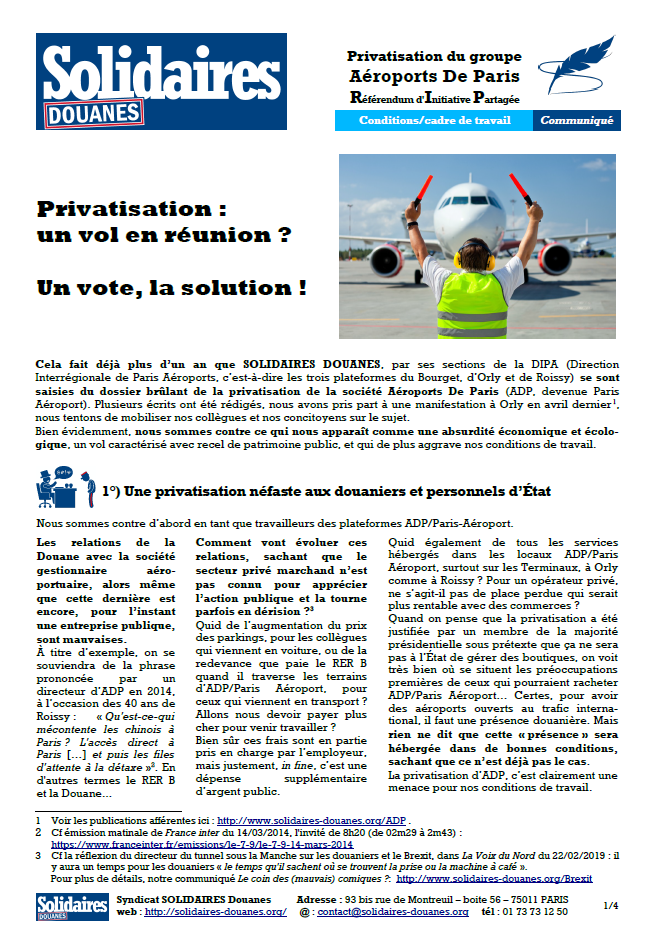 Lire la suite à propos de l’article Empêcher la privatisation d’ADP : un enjeu majeur