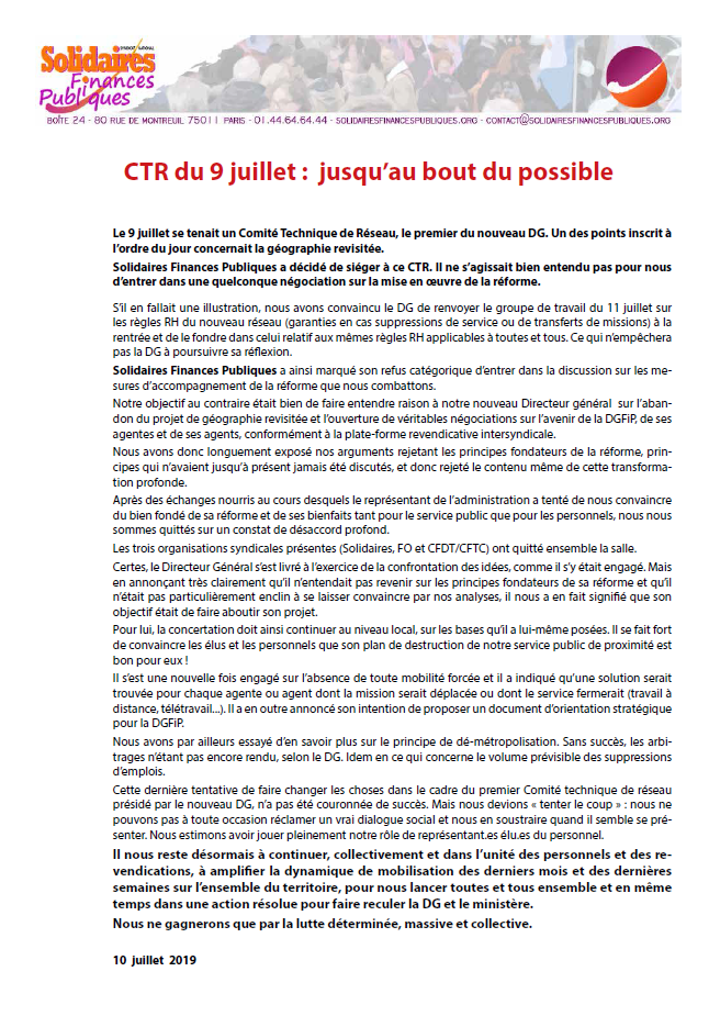 Lire la suite à propos de l’article CTR DGFiP : jusqu’au bout du possible !