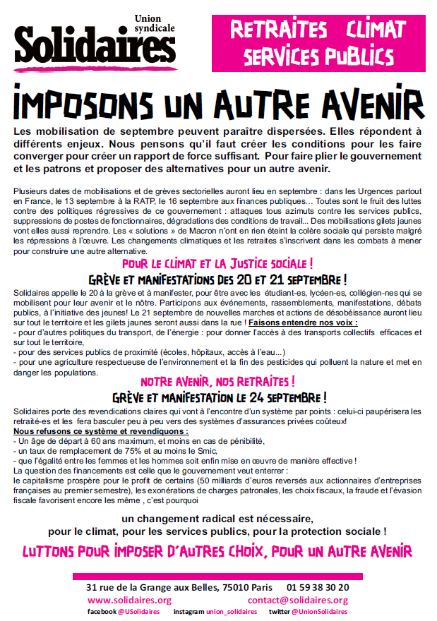 Lire la suite à propos de l’article Retraites, Climat, Service Public, … IMPOSONS UN AUTRE AVENIR !