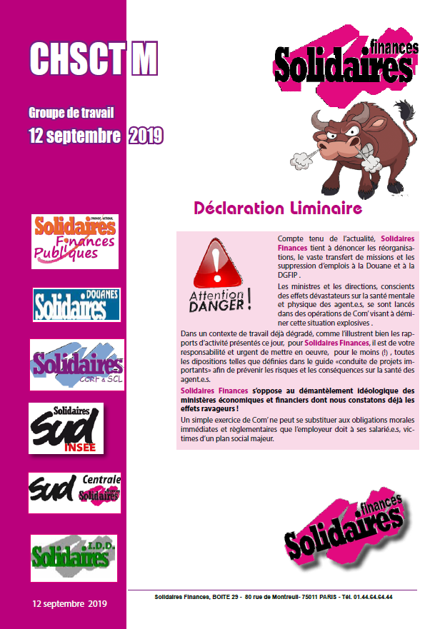 Lire la suite à propos de l’article Déclaration liminaire au groupe de travail du 12 septembre