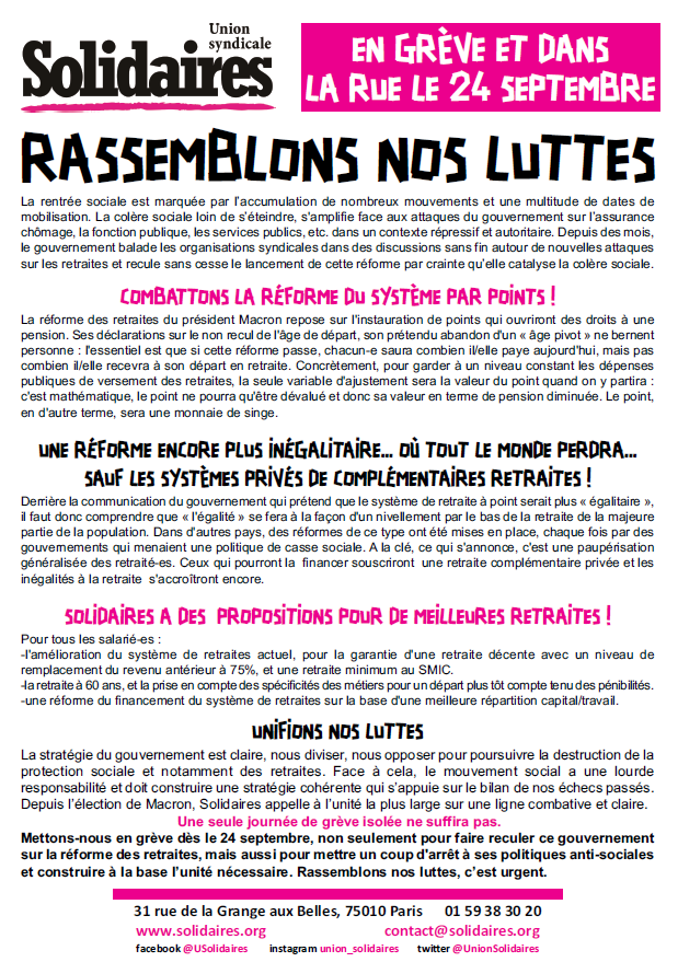 Lire la suite à propos de l’article Agir le 24 septembre :  Contre une réforme des retraites encore plus inégalitaire… où tout le monde perdra…