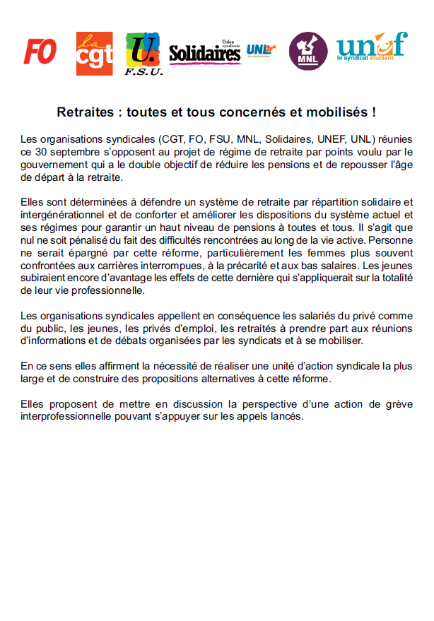 Lire la suite à propos de l’article Communiqué intersyndical: Toutes et tous concernés et mobilisés !