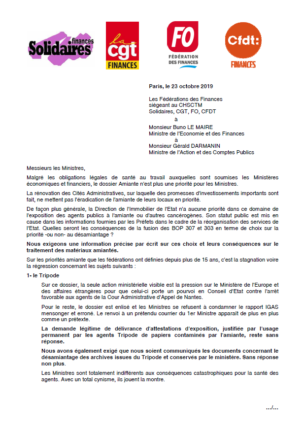 Lire la suite à propos de l’article Amiante les fédérations s’adressent aux Ministres