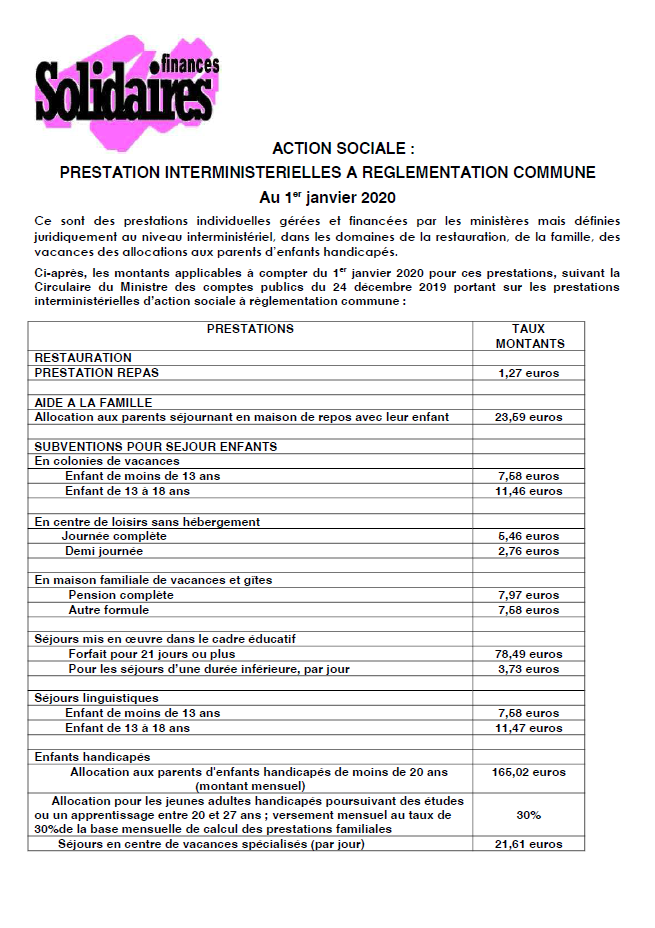 Lire la suite à propos de l’article Montants des Prestations d’action sociale à règlementation commune au 1er janvier 2020