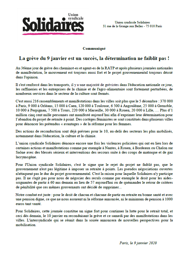 Lire la suite à propos de l’article La grève du 9 janvier est un succès, la détermination ne faiblit pas !