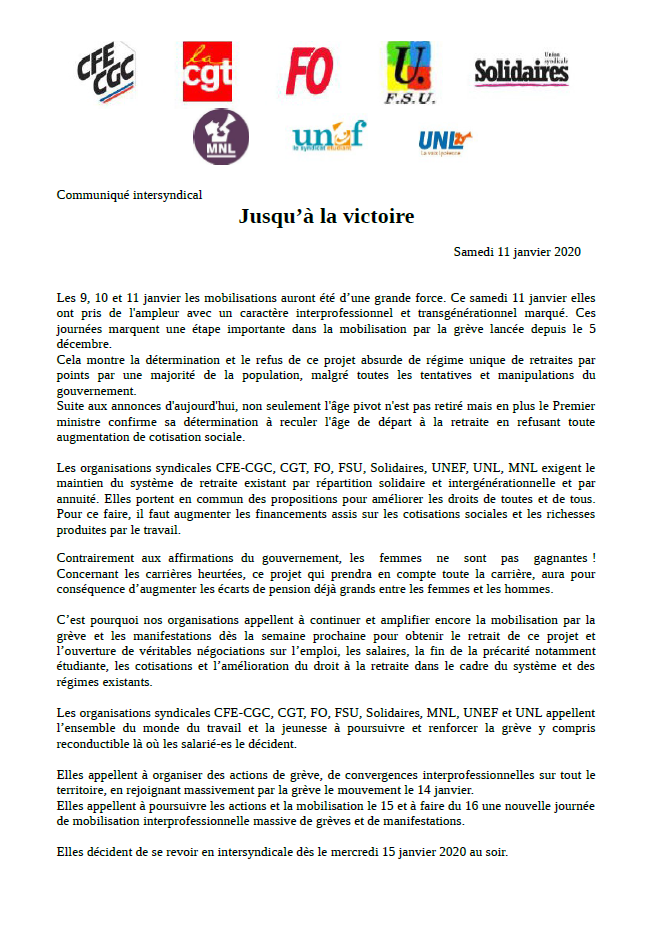 Lire la suite à propos de l’article Appel de l’intersyndicale : Jusqu’à la victoire !