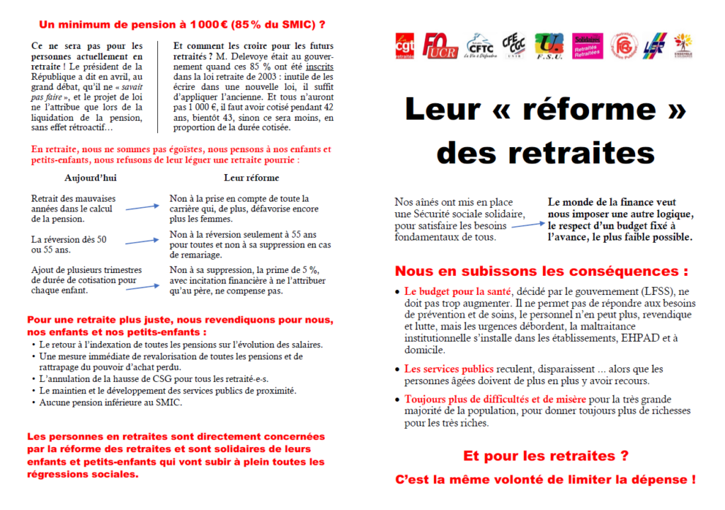 Communiqué de l’intersyndicale des retraité.e.s.