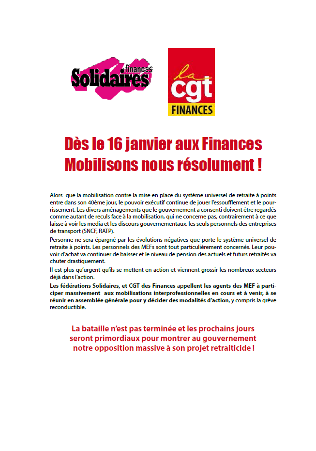 Lire la suite à propos de l’article Aux Finances Mobilisons nous résolument !