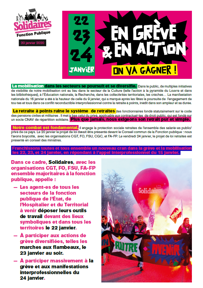 Lire la suite à propos de l’article 22 23 24 janvier  En Grève et dans l’action