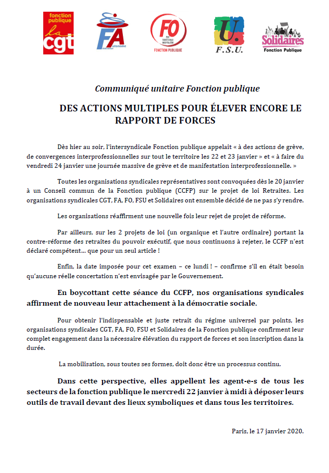 Lire la suite à propos de l’article 22, 23 24 janvier Partout des actions multiples pour élever encore le rapport de forces !