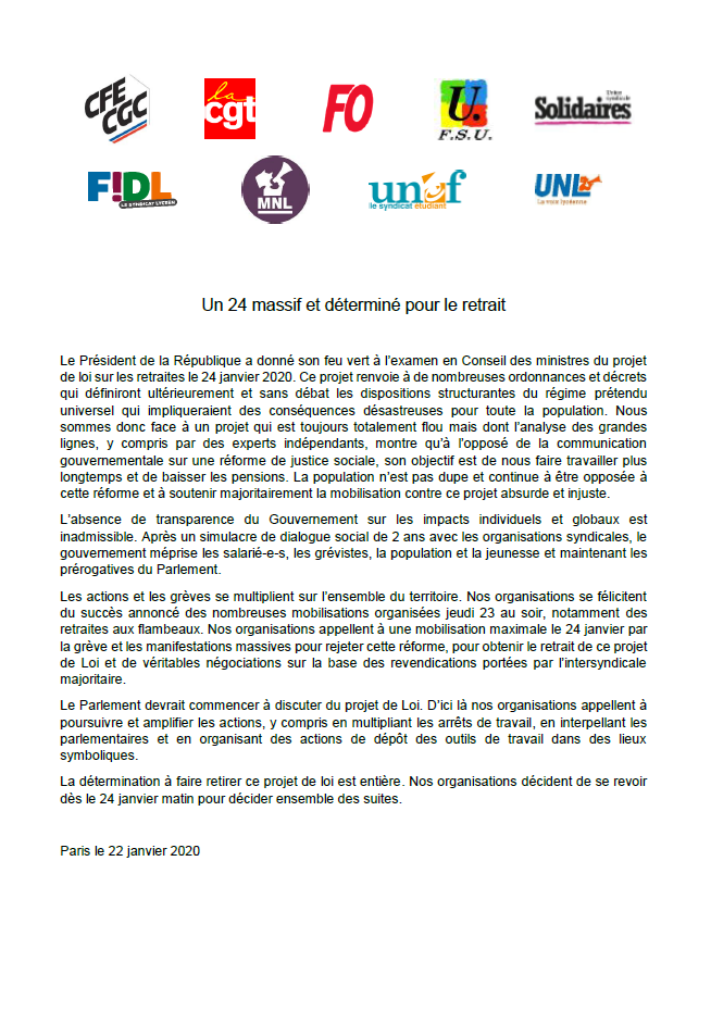 Lire la suite à propos de l’article Un 24 massif et déterminé pour le retrait !