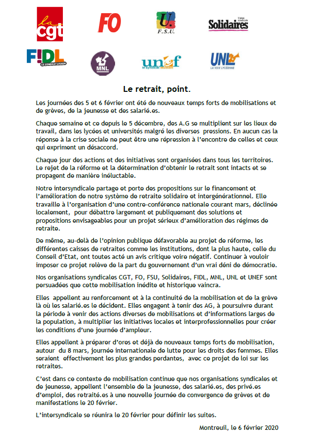 Lire la suite à propos de l’article Appel au renforcement et à la continuité de la mobilisation