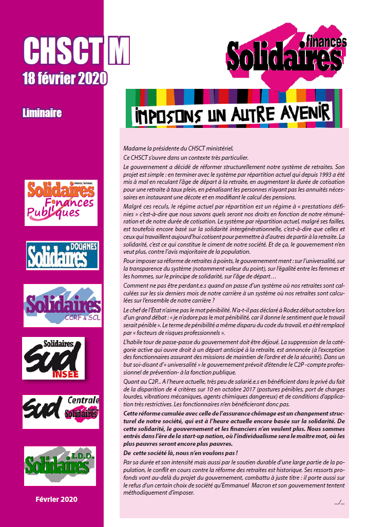 Lire la suite à propos de l’article CHSCTM du 18  février 2020