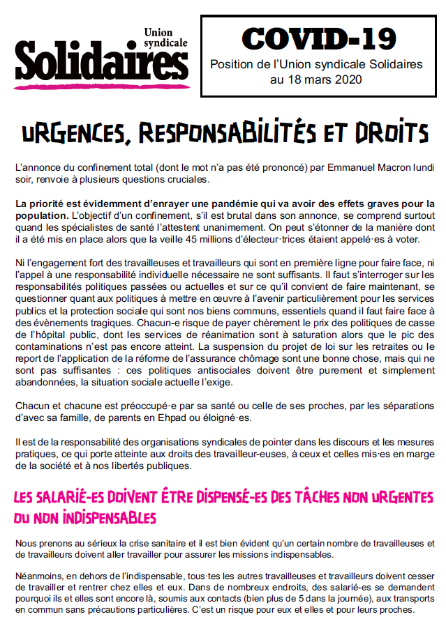 Lire la suite à propos de l’article Covid-9 – Urgences, responsabilités et droits.