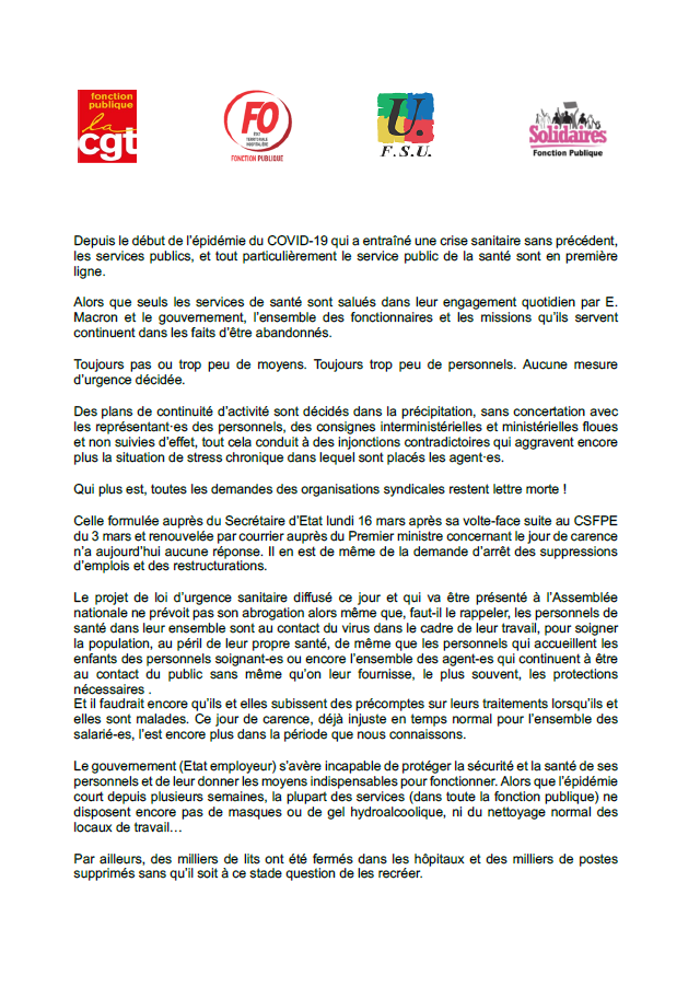 Lire la suite à propos de l’article Coronavirus : Communiqué de l’interfédérale Fonction Publique