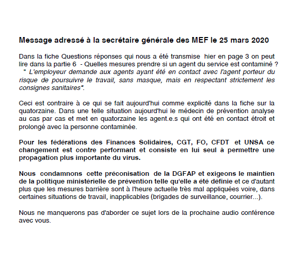 Lire la suite à propos de l’article Message adressé à la secrétaire générale des MEF.