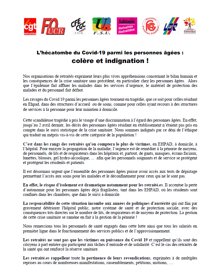 Lire la suite à propos de l’article L’hécatombe du Covid-19 parmi les personnes âgées : colère et indignation !