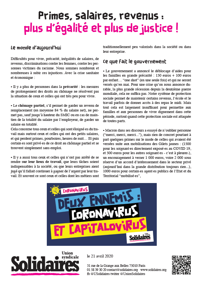 Lire la suite à propos de l’article Primes, salaires, revenus : plus d’égalité et plus de justice !