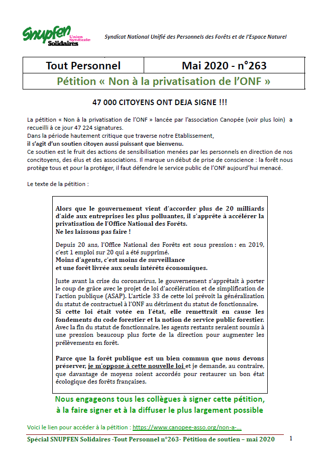 Lire la suite à propos de l’article Non à la privatisation de l’ONF !